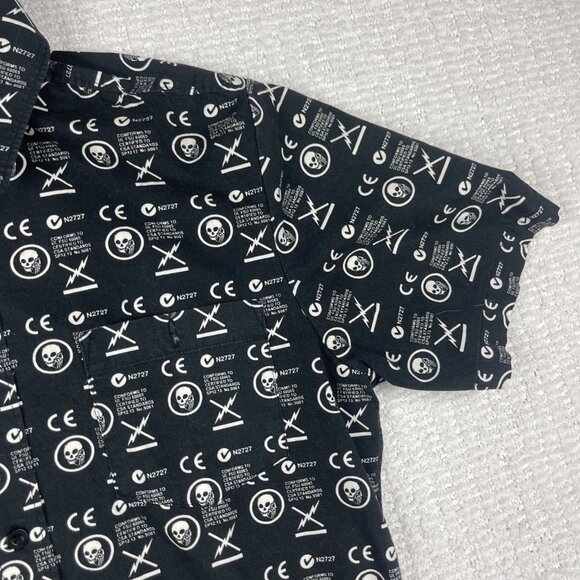 Y2K Volcom Skull Dead AOP Goth Punk Skate Mens Button Shirt Black Sz S Slim Fit - Picture 4 of 16